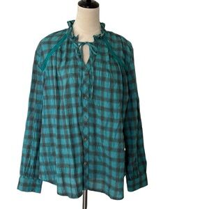 Sundance Heather Highland Relaxed Fit Soft Button Front Blouse Top Size Medium